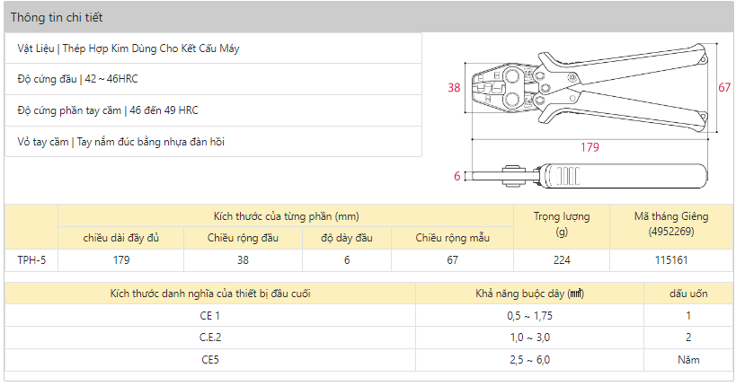 Kìm bấm cos CE Tsunoda Nhật Bản TPH-5