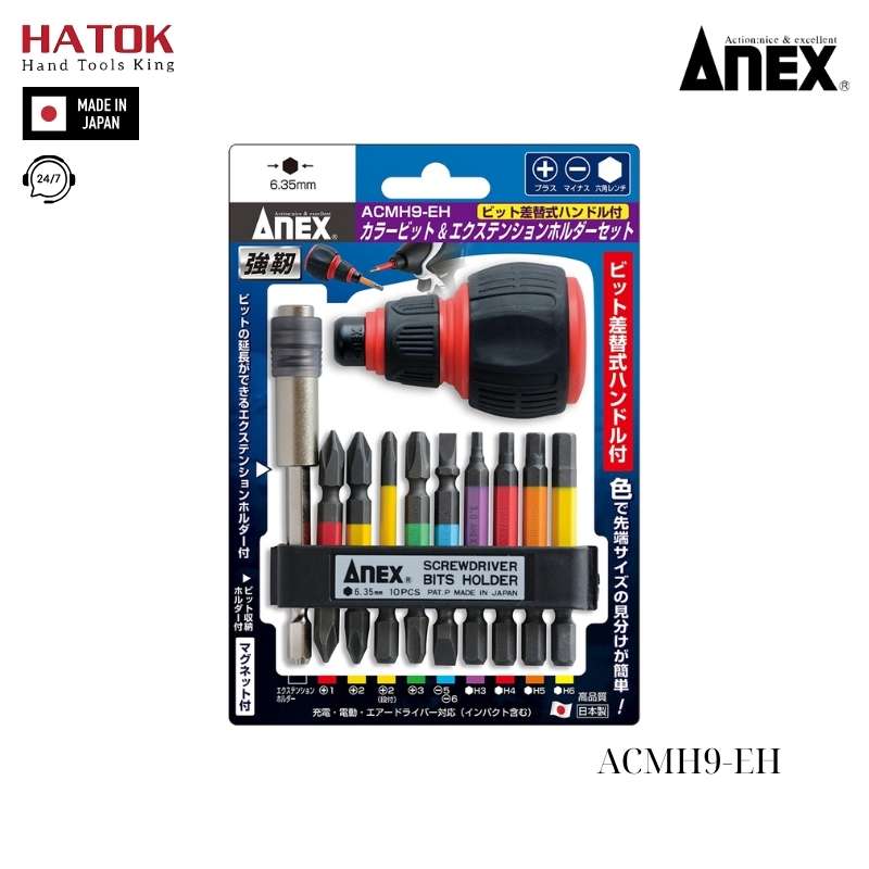 Vỉ 9 mũi vít Anex ACMH9-EH | Mũi vít dài 125mm từ tính Nhật Bản 1 hatoktools com 17