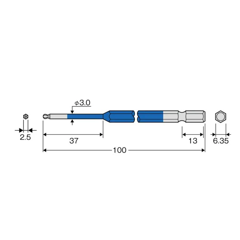 hatoktools-com Mũi vít lục giác đầu bi 2.5x100mm ACBP-2510 Anex