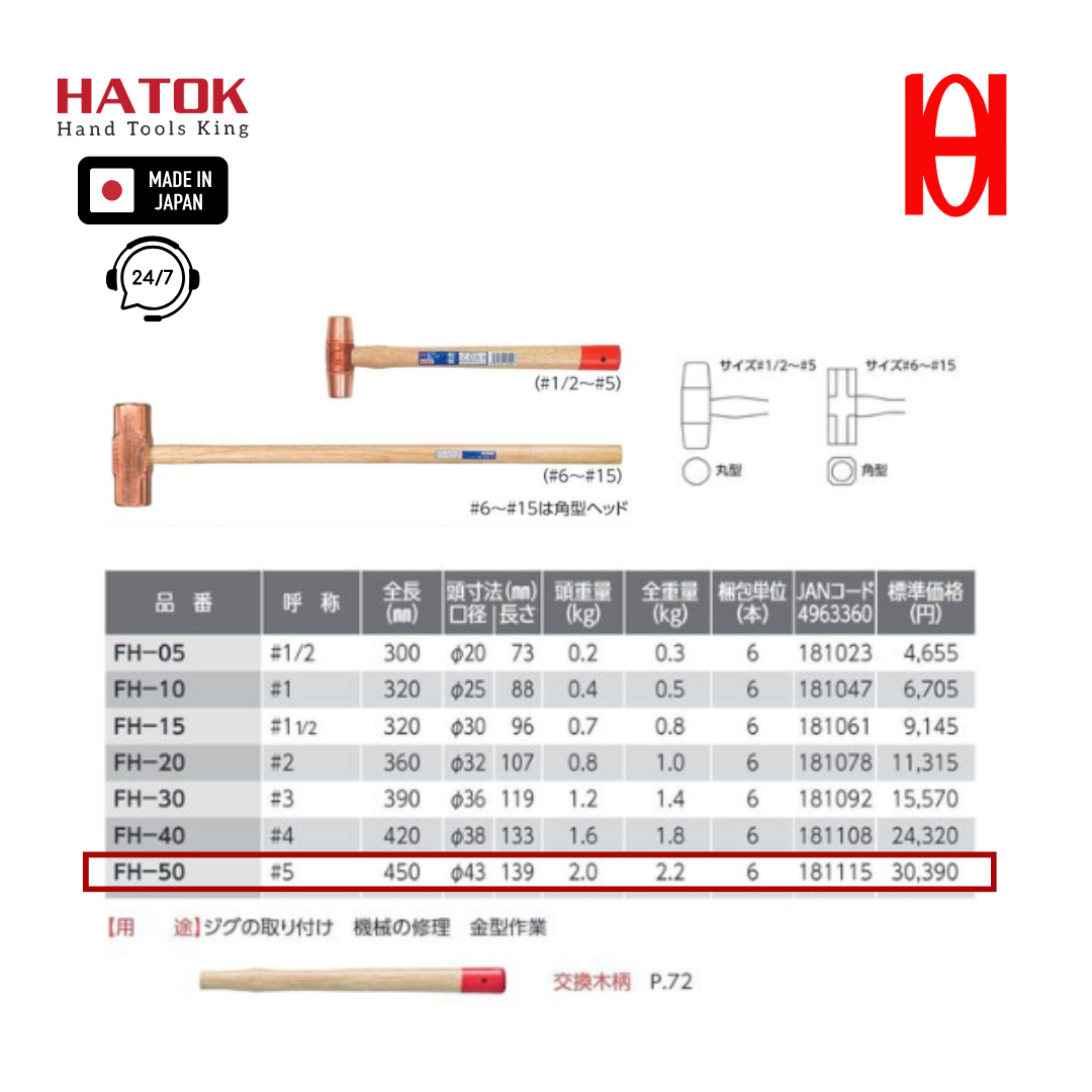 hatoktools-com-24 Búa đồng 5P OH FH-50 Nhật Bản